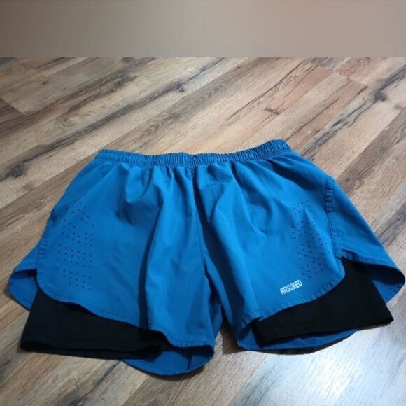 ARSUXEO Blue & Black Running Jogging 2 In 1 Short Pant Active Training Shorts - Picture 3 of 6
